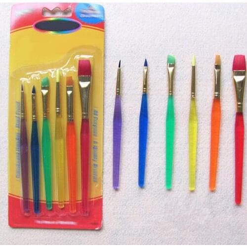 6 Colorful Tip Child Paint Brushes Nail Brush Water Coloring Brushes Office School Supplies Srtificial Fiber Art Artist Supplies