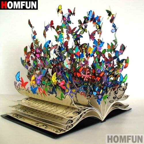 HOMFUN 5D DIY Diamond Painting Full Square/Round Drill "Book butterfly" 3D Embroidery Cross Stitch gift Home Decor A01380