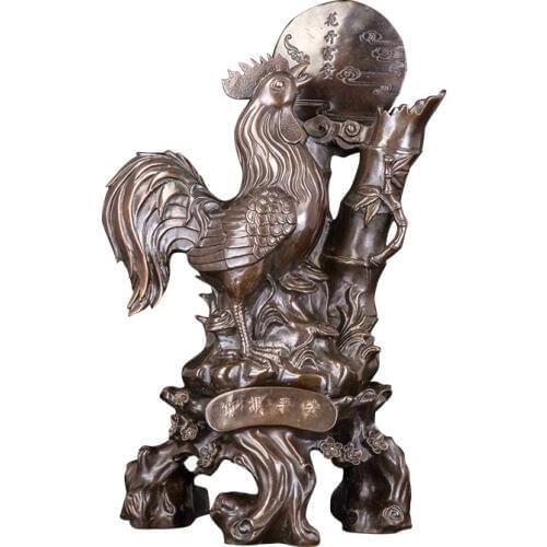 ArtsHom HD-091 Chinese Mascot Bronze Animal Chicken Art Ornament Bronze Chicken Statue Sculpture For Home Office Decoration