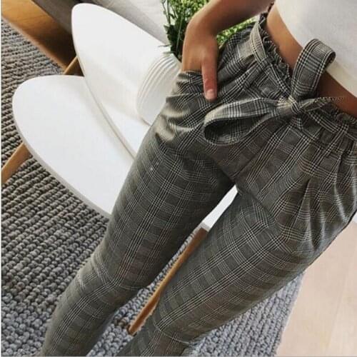 Casual Striped OL Pants Women Trouser High Waist Pant Pantalon Stringyselvedge Summer Femme Bow Tie Pocket Pencil