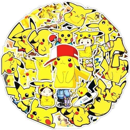 54 pcs Pokemon Cartoons Anime Pikachu Decorative stickers Scooter Trolley case laptop room Doodle stickers Children toy stickers