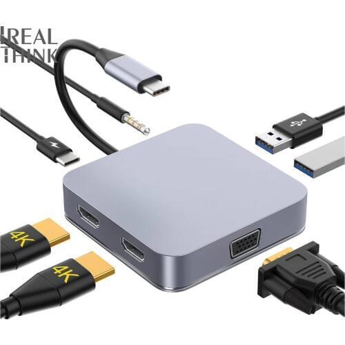 IREALTHINK Dock USB Type C hub Dual display To PD VGA 3.5mm jack USB C Type C 3.1 Macbook Pro accessories Splitter USB C HUB