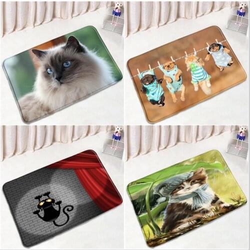 Funny Animal Bath Mat Cute Cat Dog Pet Pattern Non-Slip Rugs Bathroom Decor Bath Kitchen Door Mats Doorway Aisle Carpet Washable