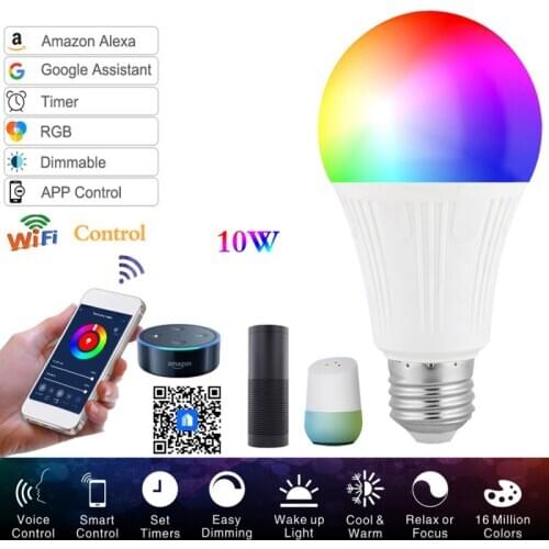 Fcmila 10W Round Led Light Bulb APP Control Colorful Color-Changing Led Lamp WiFi LEDs Bulb E26 E27 B22 E14 Smart Light Bulb