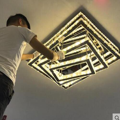 Living room lamp Simple modern rectangular atmospheric crystal lamp three-tiered ceiling lamps LED restaurant bedroom fixture