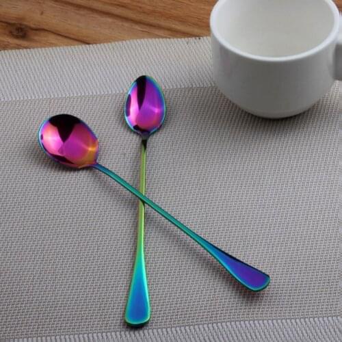 Stainless Steel Color-plated Gold Long Handle Spoons Dessert Coffee Drink Mixing Scoops Kitchen Teaspoon Luxury Tableware