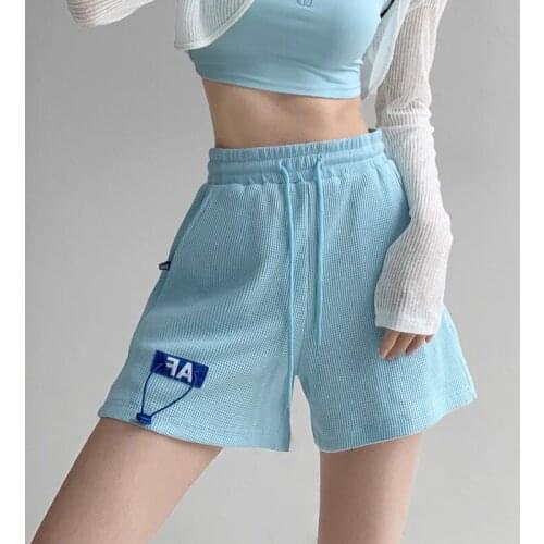 TVVOVVIN Fashionable Tight Waist Label Sports Pants Trendy Net Red Womens Solid New Letter Loose Five-point Shorts L9RA