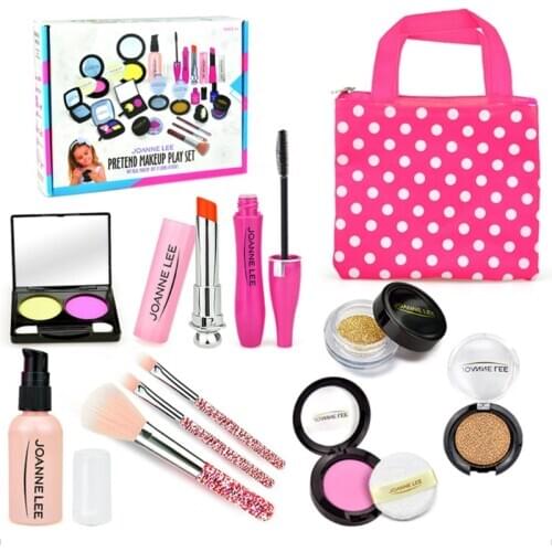 Girls Make Up Toy Set Pretend Play Princess Pink Makeup Beauty Safety Non-toxic Kit Toys for Girls Dressing Cosmetic Travel Bag