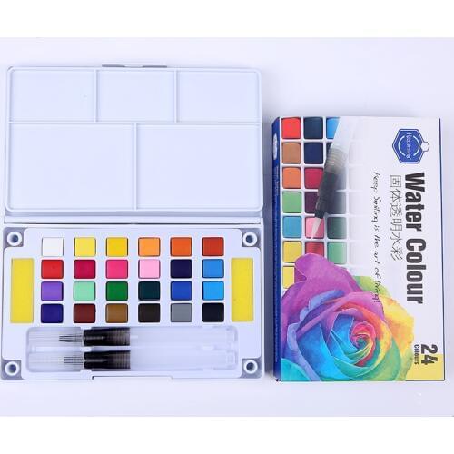 12/18/24/36Color Solid Water Color Painting Set Box With Water brush Bright Color Portable Watercolor Pigment Set Art Supplies