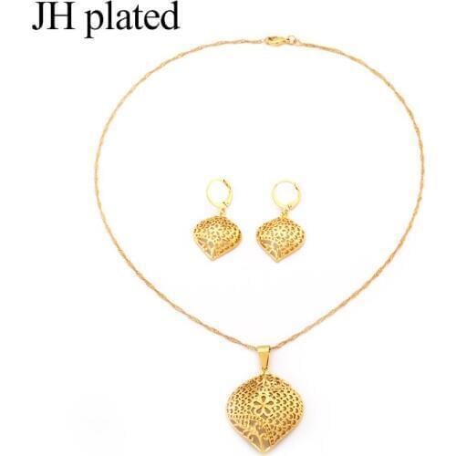 JHplated African Dubai New Fashion gold color jewelry sets women wedding gifts 45cm Pendant Send Mom Necklace and Earrings sets