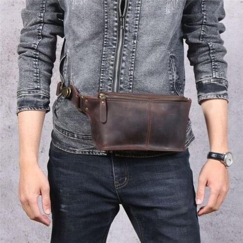 Retro fashion designer Crazy Horse cowhide mens chest bag daily outdoor Luxury real cowhide summer sports lightweight belt bag