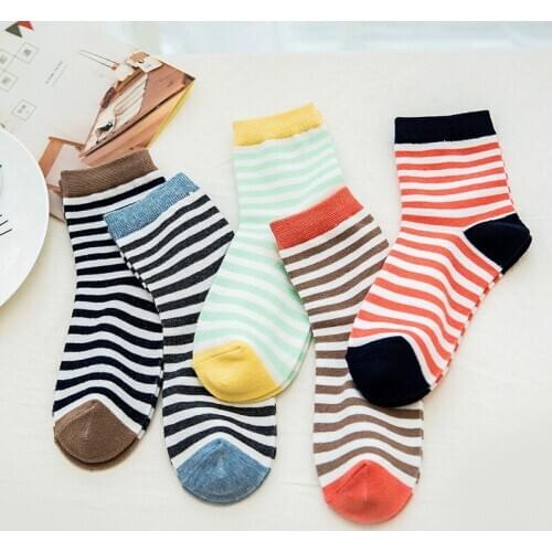 Hot Sale Spring And Summer Womens Socks Fashion Sweet Candy New Navy Wind Stripe Joker Combed Cotton Sock 5 Colors High Quality