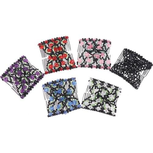 New Arriva 1pcs Vintage Flower Bead Stretchy Hair Combs Clip Hairpins for Women Ladies Hair Pro Accessories