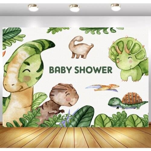 Newborn Baby Dinosaur Turtle Shower Photo Background Jungle Party Green Theme Kids Birthday Backdrop Cake Gift Table Decor
