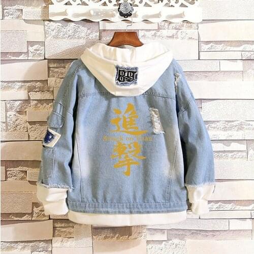 New Hoodie Attack on Titan Denim Jacket Scout Regiment Mikasa Ackerman Rival Cosplay Jeans Coats Eren Jager Hooded Jackets 2021