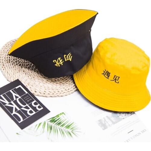 Unisex Fashion Bucket Hat Panama Two Side Reversible Bucket Hat yellow Beach Men Summer Caps