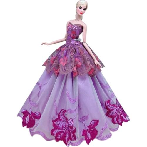 Cosplay 11.5" Fashion Purple Floral Lace Wedding Party Gown Doll Dresses For Barbie Princess Clothes Outfits 1/6 BJD Accessories
