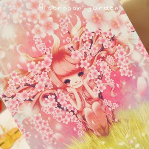 1pcs Japanese style and wind hand-painted postcards Sakura elves 4 sheets can be mailed cards
