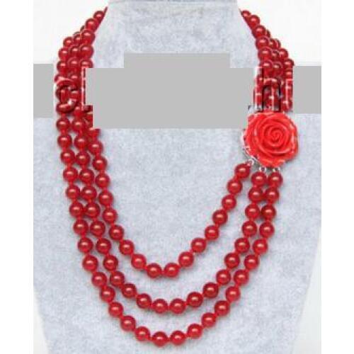 Genuine 17"-19" 8mm 3row round red jade bead necklace