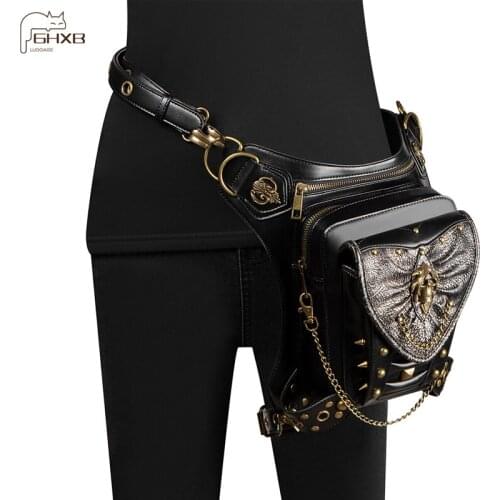 Waist Bag 2021 Fashion New Punk Style Skull Chain Locomotive Messenger Bag Portable Outdoor Mobile Phone Key Mens Waist Bag