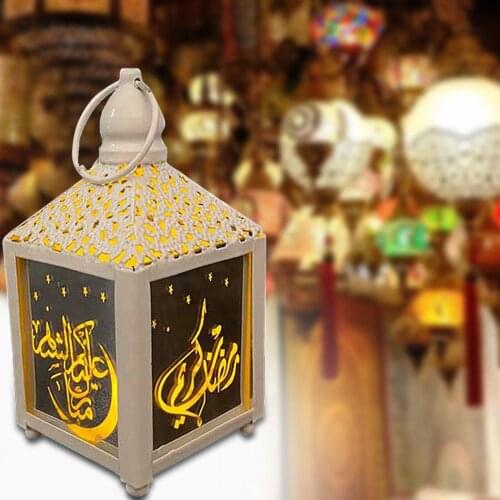 Ramadan Lantern With Led Night Lights Decorative Hanging Lantern For Festival Home Decor Vintage Style Lanterns Iron Wind Light