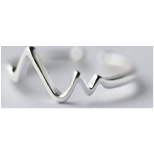 Real 925 Sterling Silver Korean Heartbeat Irregular Geometric Wave Adjustable Rings Fine Jewelry For Women Party Ring Wholesale