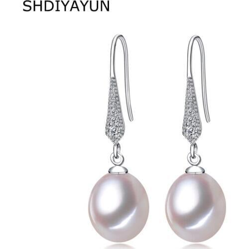 SHDIYAYUN 2019 Real Pearl Earrings 925 Sterling Silver Jewelry For Women Natural Freshwater Pearl Jewelry Dorp Earring Gift