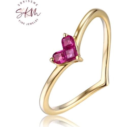 SKM Ruby engagement ring Women Wedding Ring Delicate art deco Jewelry Stacking Bridal set Promise Anniversary