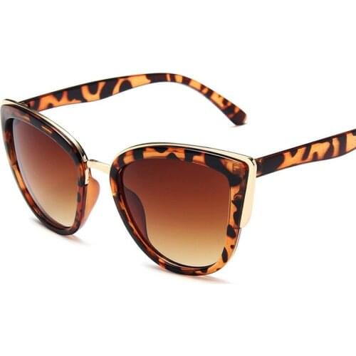 Cat eye sunglasses sexy cute lady sunglasses brown and black gradient oversized metal frame sunglasses driver goggles