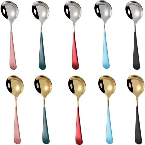 Tableware Spoon Utensils Stainless Steel Soup Spoon Ice Cream Spoon Teaspoons kitchen Coffee Spoon With Long Handle 10 Colors