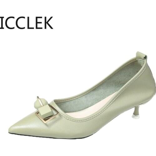 Zapatos Dama Women Light Weigh Green Pu Leather 4.5cm Heel Shoes for Office Lady Party Comfort Black Heels