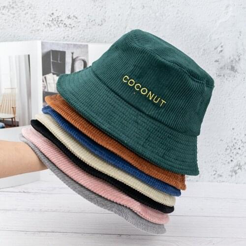 Corduroy Letter Embroidery Bucket Hat Keep Warm Women Fashion Spring And Autumn Fisherman Hat Beach Sun Hat Bob Femme Panama Cap