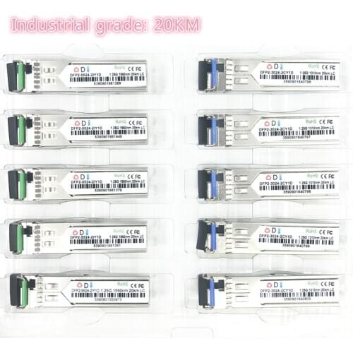 LC SFP Fiber optic module Industrial grade -40~+80 Celsius 1.25G20KM 1310/1550nm Single-SFP compatible optical module 5pairs