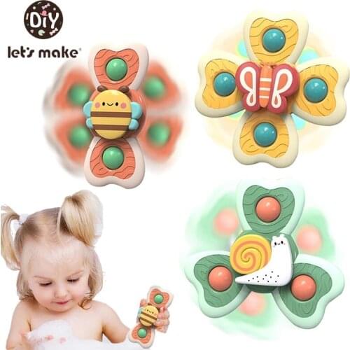 3Pcs/1Set Rotatable Suction Cup Fan Animal Bathroom Grasping Gyro Spinner Toy Early Learning Supplies Touch Sensory Spin Toy