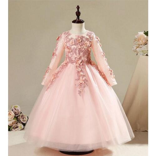 High Quality Pink Tulle Flower Girl Dress Party Kids Pageant Princess Wedding Dress Appliques First Communion Dresses for Girls