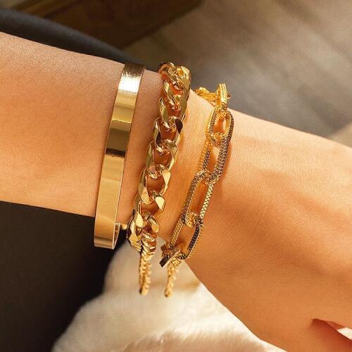 Fashion Vintage Multilayer Thick Chain Bracelets for Women Punk Exaggerated Geometric Bracelet Ladies Fashion Jewelry XR2820