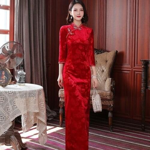 Women Cheongsam Red Classic Bride Wedding Dress 2021 New Ladies Evening Party Gown Vestidos Oversize 4XL 5XL