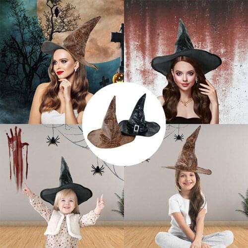 1pcs Artificial Leather Witch Hat For Halloween Party Decoration Adult Children Hat Decoration Halloween Accessories Supplies