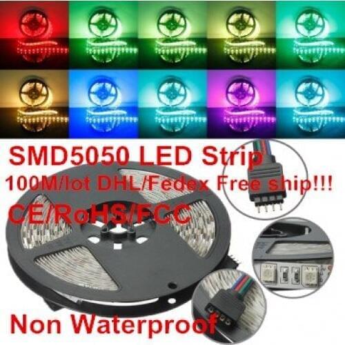 100m LED strip 5050 SMD 12V flexible light 60LED/m,5m 300LED,Non-waterproof ,White,White warm,Blue,Green,Red,Yellow Free by dhl
