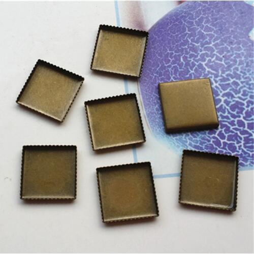 100pcs 12mm Copper Antique bronze Square Blank Spacers cameo cabochons base setting accessories