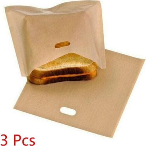 3 pcs Non-Stick Toaster Bags for Grilled Cheese Sandwiches Nuggets Heat Resistant , Gluten Free ,Reusable Baked Toast Bread Bags