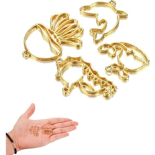 4pcs/set Hollow Ocean Jellyfish Seahores Open Bezels For UV Epoxy Resin Silicone Metal Frame Jewelry Filling Pendant Accessories