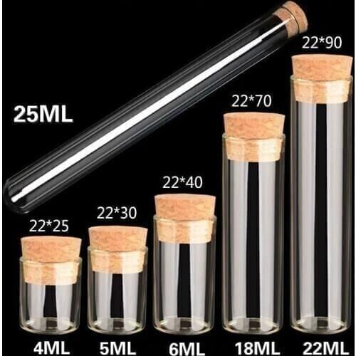 5PCS 4/5/6/18/22/24/30/65/75ml Test Tube Glass Bottles Vials Jars with Cork Stopper DIY Wedding Home Decor Storage Jar Container
