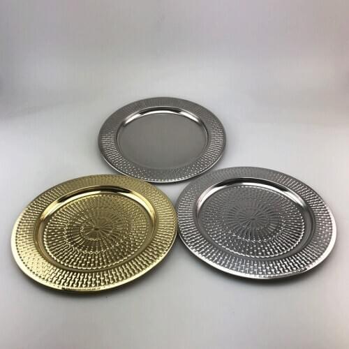 50pcs/lot free-shipment Hotsale Gold/Silver Crystal Beaded Metal Charger Plates with 13inch Diameter for Wedding Table Home deco