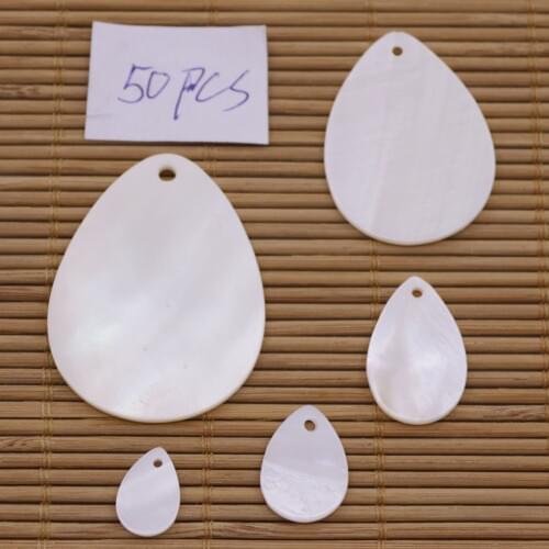 50 PCS Teardrop Shape Shell Natural White Mother of Pearl 9X13mm-30X40mm Choose