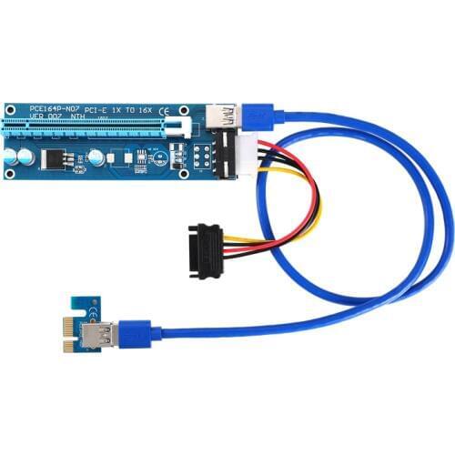 6PCS Riser VER 007 PCI-E Riser Card PCIE 1x to 16x Extender 60CM USB 3.0 Cable SATA to 4Pin Molex Power for Bitcoin Miner Mining