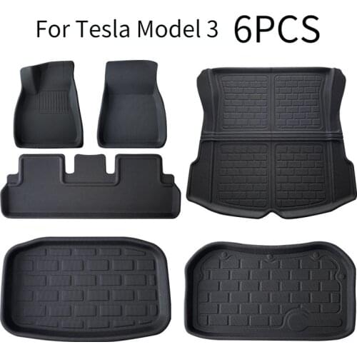 6PCS For Tesla Model 3 car waterproof non-slip floor mat TPE XPE modified car accessories Fully surrounded special foot pad