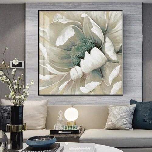 Modern Abstract Big White Flower Canvas Painting Print Poster Living Room Corridor Fashion Wall Art Plant Picture Living Room