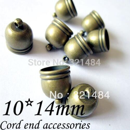 Antique Bronze Brass Tone 200piece 10x14mm Cord end caps, cord crimp ends for leather cord 9mm necklace/bracelet diy