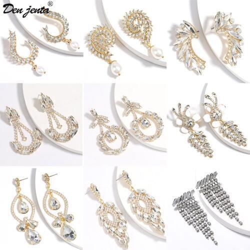 Long Hanging Colorful Crystals Dangle Drop Earrings Women Bride Wedding Pearls Earrings Prom Jewelry Gift